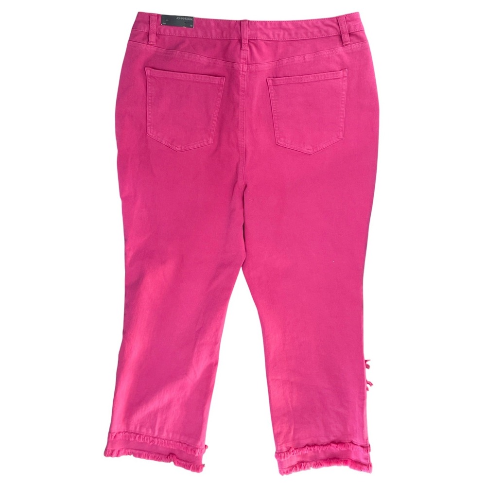 John Mark Capri Pants Women 16 Pink Cropped Straight Fringe Hem Stretch Comfort - Picture 8 of 10
